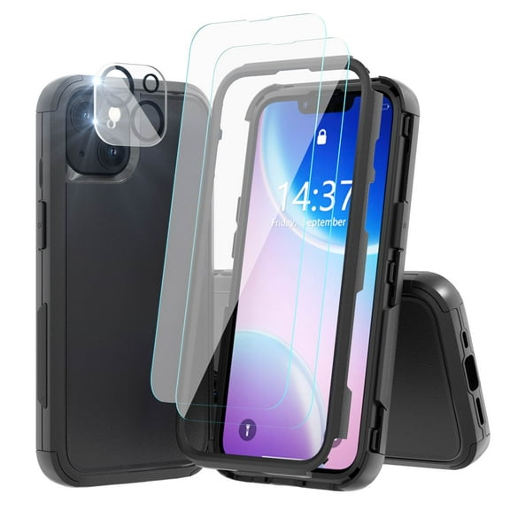 Xhy iPhone 14 Case with Screen and Lens Protector Military Grade Full Body Protection 3 in 1 Shock and Drop Resistant Rugged Rubber TPU Durable Detachable for iPhone 14 6.1 inch 2022 Phone - Black