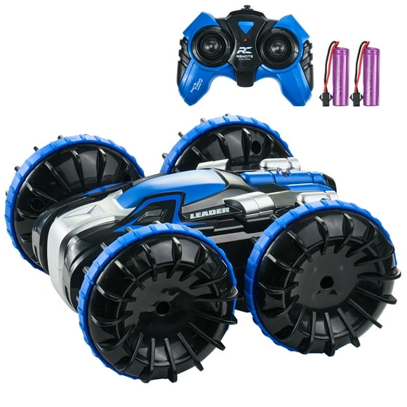 KFFKFF Amphibious RC Car Boat, 2.4GHz, 12 km/h, 4WD, Water-Resistant for Children, 360° Spin Stunt Vehicle with Dual Batteries, Versatile Land & Water Toy, Blue, Suitable for Ages 6+