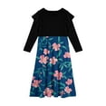 thumbnail image 3 of Abcomgle Girls Maxi Dresses Casual Patchwork Ruffle Long Sleeve Maxi Dress Vintage Floral Print Crew Neck Sundresses Loose Tiered Dresses with Pockets,4-5 Years Navy, 3 of 3