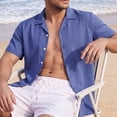 thumbnail image 4 of TKKCS Mens Linen Short Sleeve Button Down Shirt- Casual Turndown Collar Summer Beach Breathable Vacation Shirts Blue Size 2XL, 4 of 9