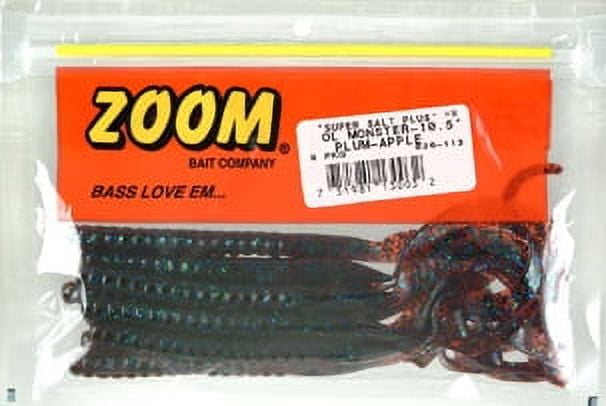 Zoom Ol' Monster Worm Freshwater Fishing Soft Bait, Black & Red Glitter, 10  1/2, 9-pack 