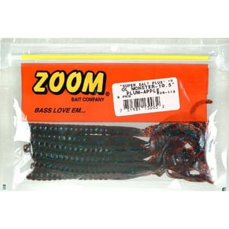 Zoom Ol' Monster Worm Freshwater Fishing Soft Bait, Plum Apple, 10 1/2,  9-pack