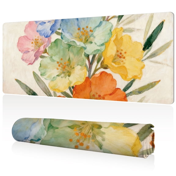 LIVEKEY Ultra Large Mouse Pad 80x40cm Full Desk Coverage Anti Slip Stitched Edge with Vibrant Floral Design for Gaming and Office Desk
