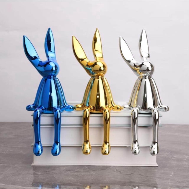 pitrice Sitting Rabbit Ornament Bunny Figurine for Bookshelf Living Room Bedroom Silver M