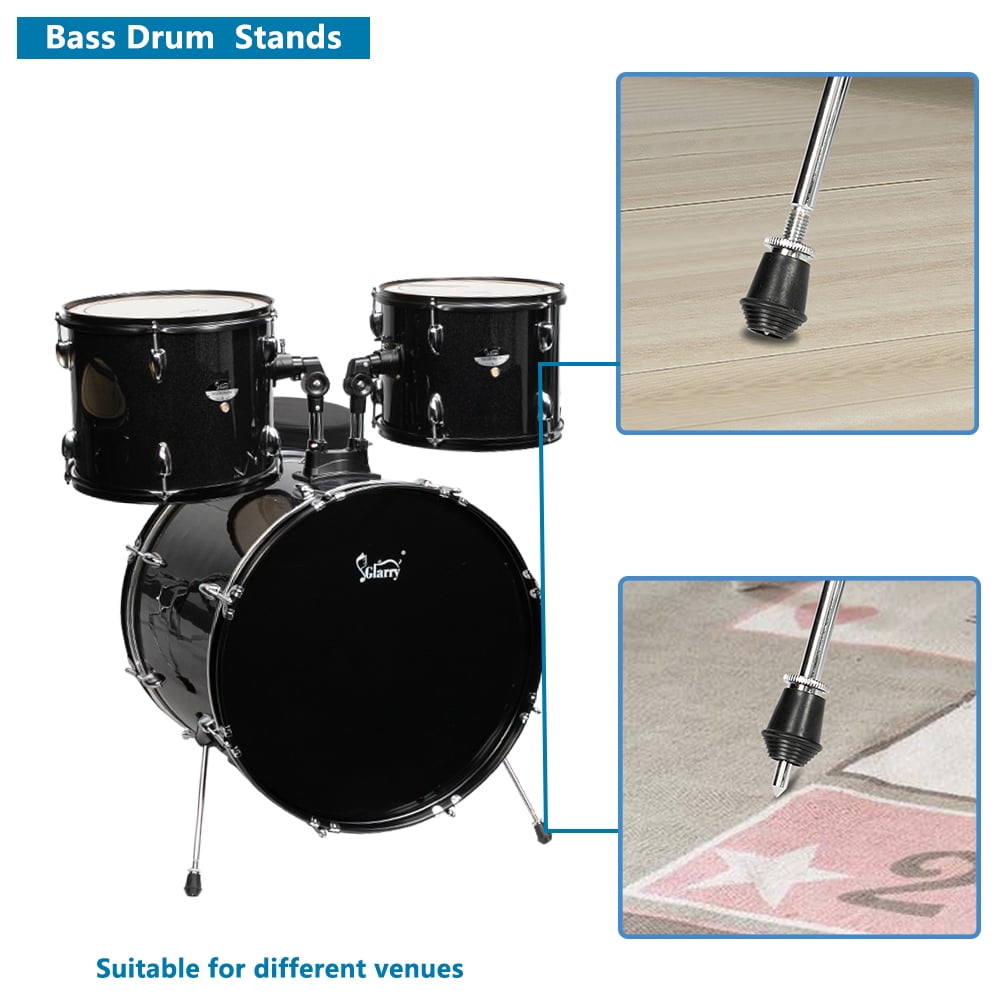 Full Size Adult Drum Set 5-Piece Black with Bass Drum, two Tom Drum, Snare Drum, Floor Tom, 16" Ride Cymbal, 14" Hi-hat Cymbals, Stool, Drum Pedal, Sticks