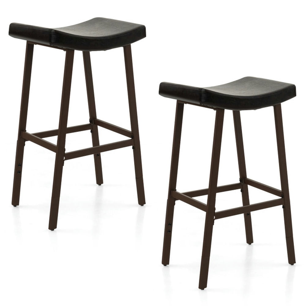 GVN Bar Stools Set of 2 with PU Leather Upholstered Saddle Seat and Footrest-Brown, Bar Height Stools, Counter Height Bar Stools for Kitchen, Dining Room GVN Bar Stools Set of 2 with PU Leather Upholstered Saddle Seat and Footrest-Brown, Bar Height Stools, Counter Height Bar Stools for Kitchen, Dining Room