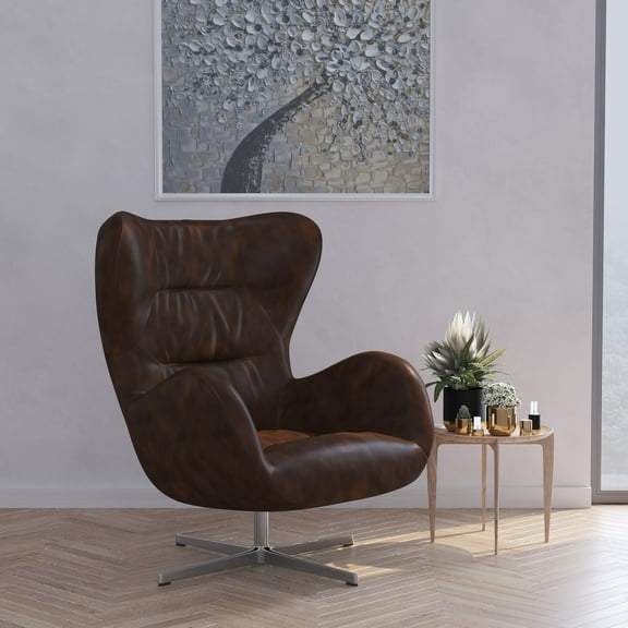 Merrick Lane Ergonomic High-Back Lounge Chair 360° Swivel Accent Chair Bomber Jacket Faux Leather Side Chair with 4 Star Alloy Base