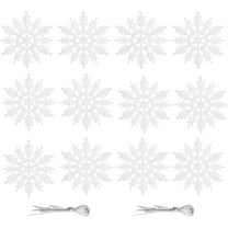 CoreLiving White Plastic Snowflake Ornaments, Snowflake Ornament Set with Hanging Strings, Winter Decor for Christmas Tree, Ceiling, and Mini Tree Decorations, 12-Pack for Winter Wonderland