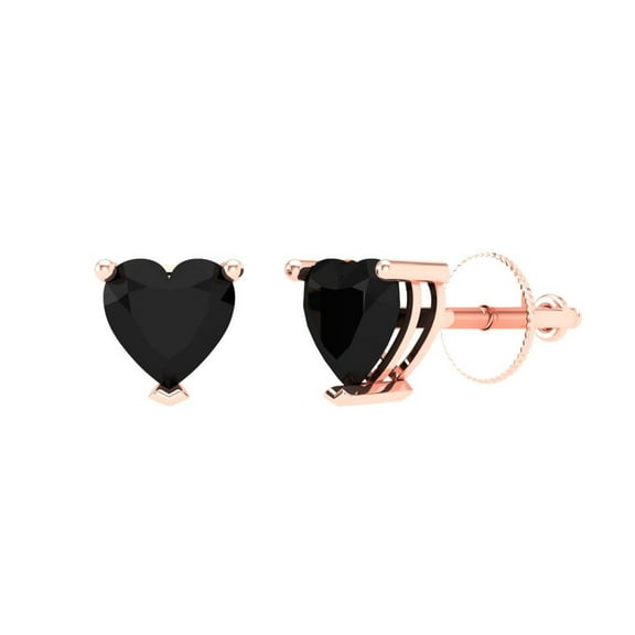 1.5 ct Screw-Back Stud Earrings for Women | 6.0mm Heart Cut Natural Onyx | 18K Rose Gold