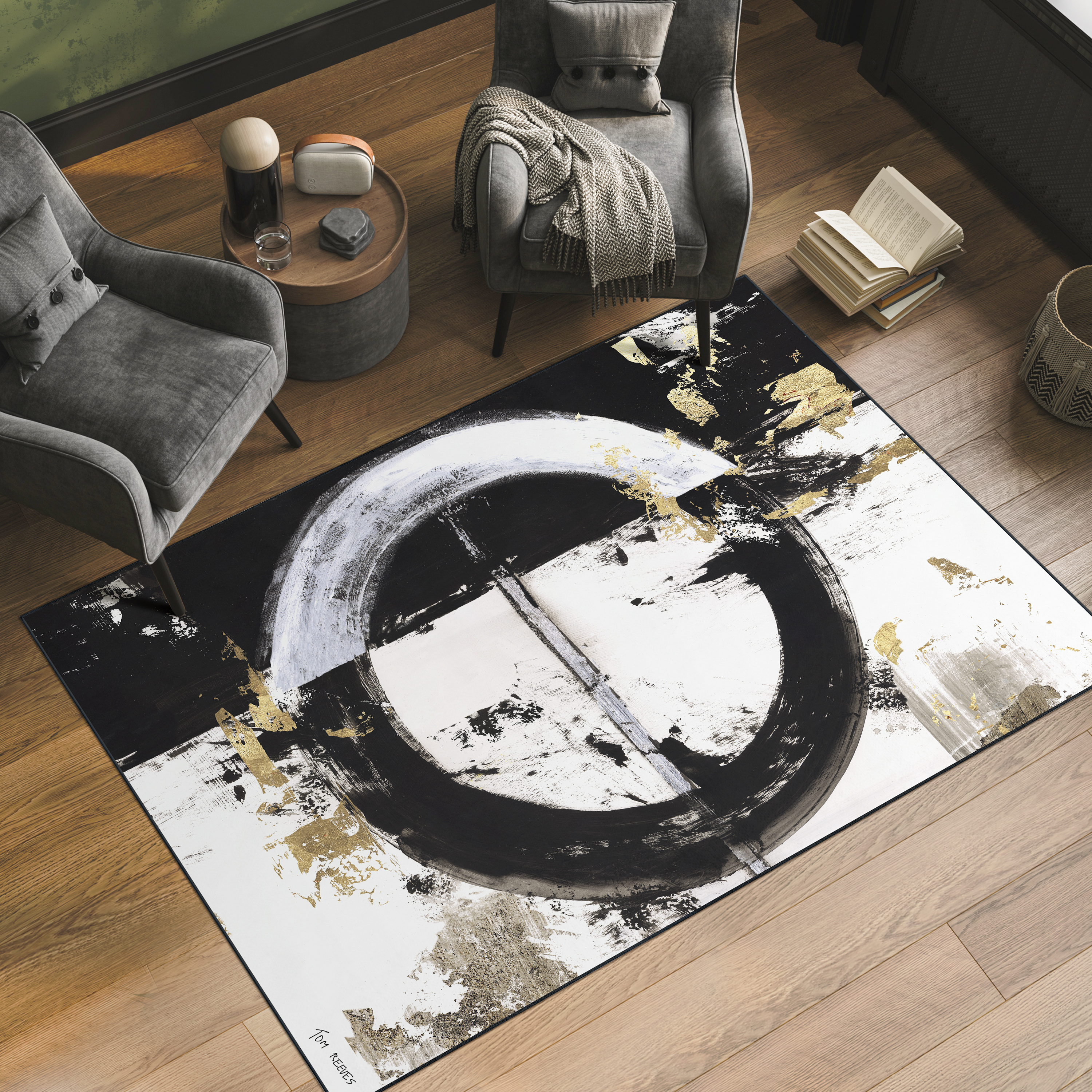 Evoke I Washable Circle Art Area Rug size 5'x8'