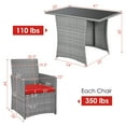 thumbnail image 2 of Gymax 3PCS Outdoor Rattan Conversation Set Patio Dining Table Set w/ Red Cushions, 2 of 10