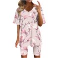 thumbnail image 1 of Blusas para las Mujeres Casual Impreso Cuello en V Manga Corta Blusa Pantalones Cortos, Conjuntos de Ropa para las Mujeres, 1 of 5