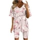 thumbnail image 1 of Blusas para las Mujeres Casual Impreso Cuello en V Manga Corta Blusa Pantalones Cortos, Conjuntos de Ropa para las Mujeres, 1 of 5
