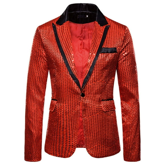 MSJUHEG Blazer Mens Suit Mens Winter Coats Round Neckline Long Sleeve Charm Men'S Casual One Button Fit Suit Coat Jacket Sequin Party Top Womens Blazer Red S