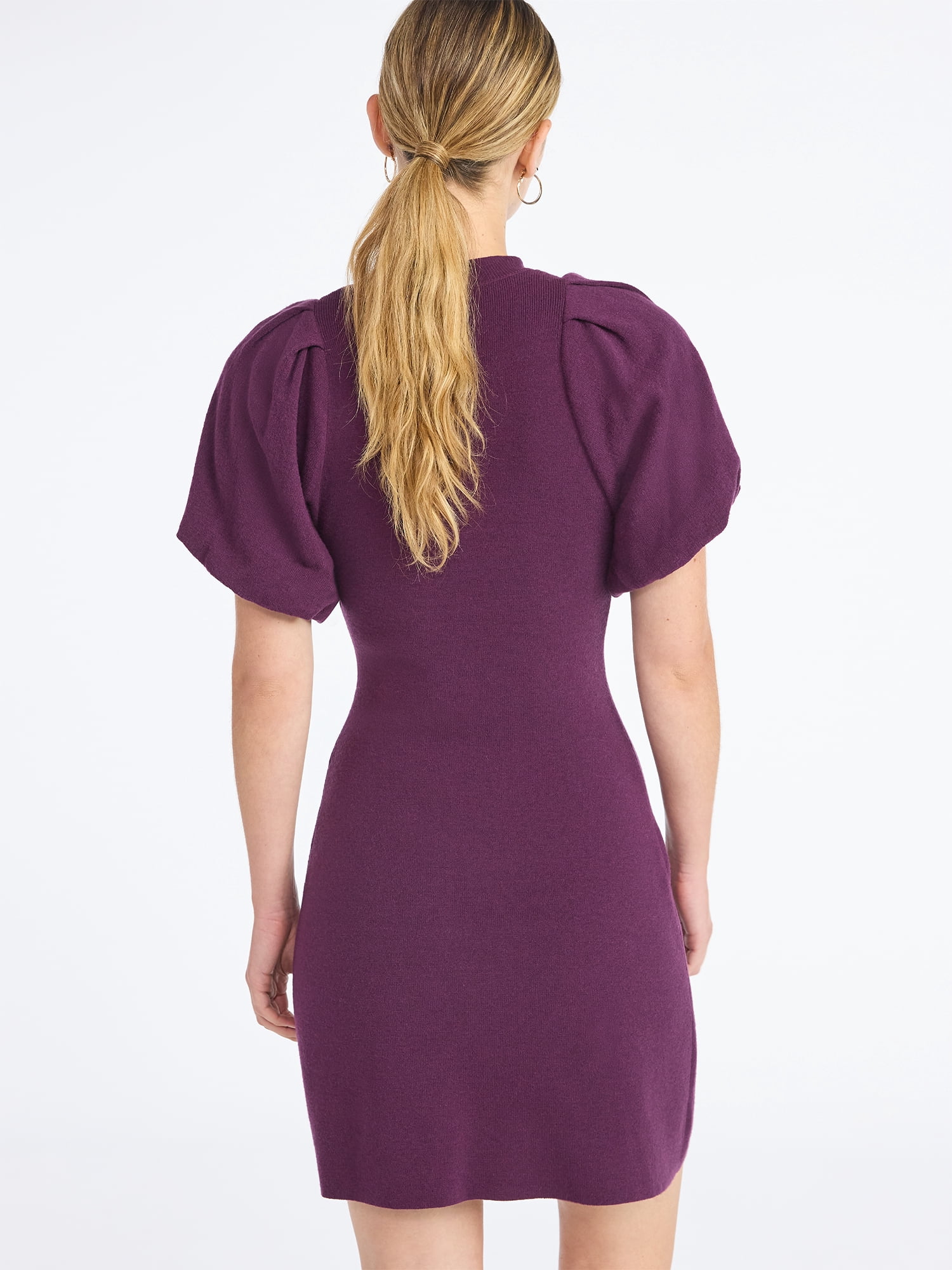 Scoop Women's and Women's Plus Sweater Dress with Puff Sleeves, Sizes XS-4X