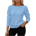 thumbnail image 3 of AKOEE Women Knit Sweaters Boat Neck Hollow-Out Long Sleeve Plain Soft Pullovers Loose Fall Winter Casual Tops (M, Sky Blue), 3 of 6
