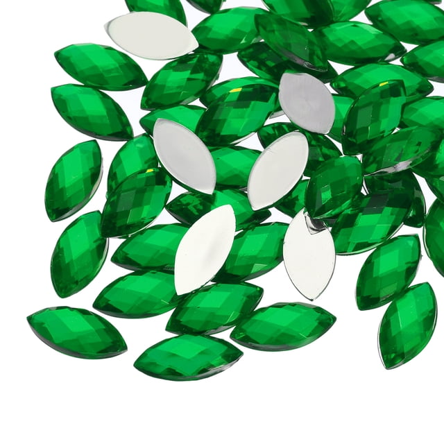 100 Piezas de Gemas Acrílicas en Forma de Ojo de Caballo 7x15mm Rhinestones Artificiales de Fondo Plano para Manualidades DIY Boda Fiesta Verde