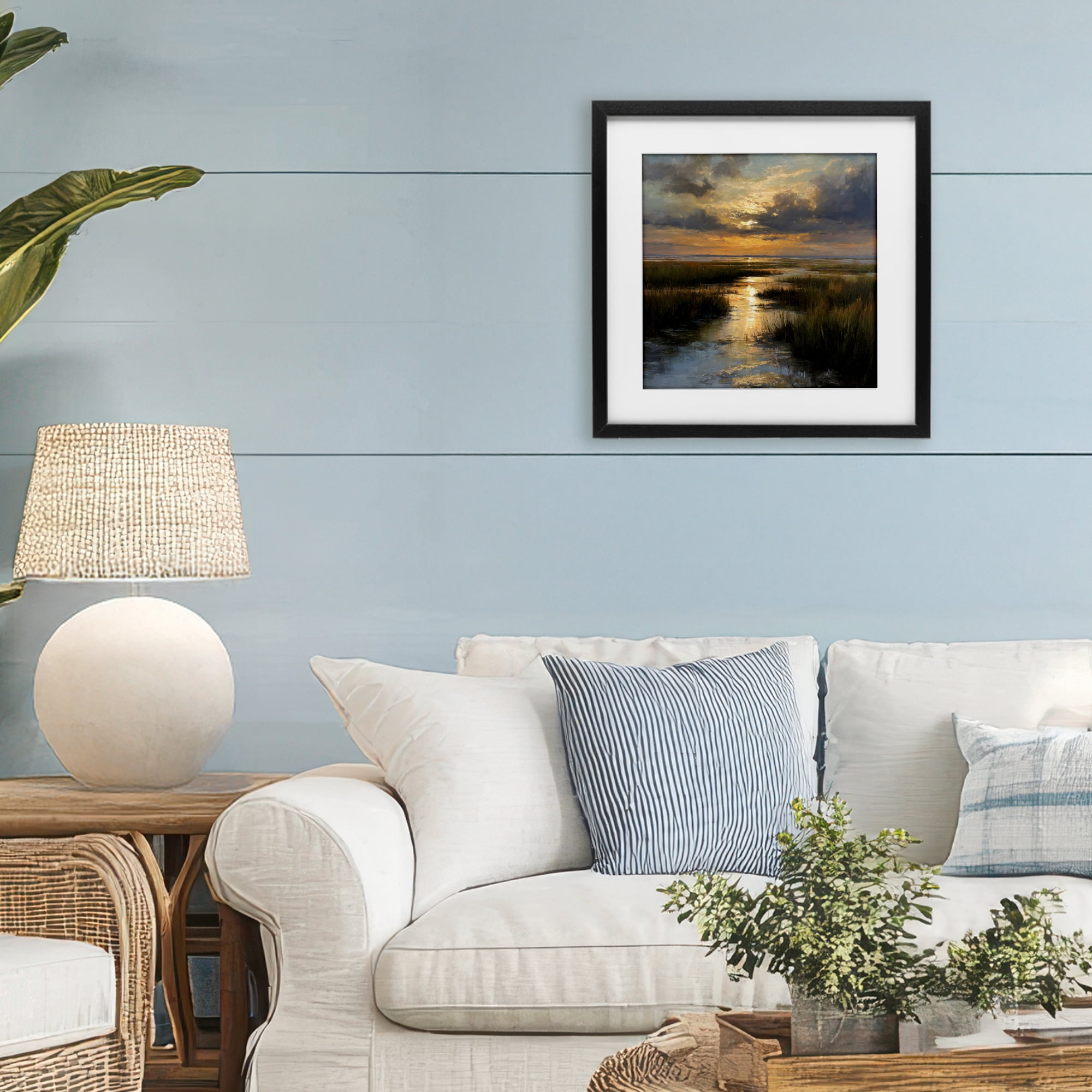 Stupell Industries Sunset Over Marshland Black Framed Print Under Glass, design by Petal Prints Design