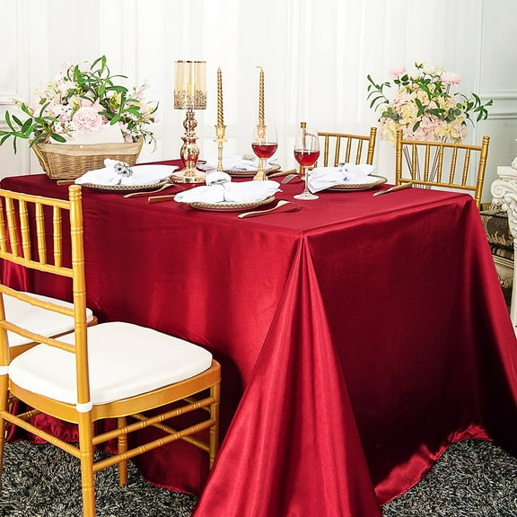 Wedding Linens Inc. 90" x 156" Satin Rectangular Table Cover Tablecloth - Apple Red