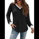 thumbnail image 1 of Camisas de Larga con Cuello en V y Bloques de Color para Mujer: Suéteres Túnica Ligeros Informales de Otoño, Conjuntos de Moda. Negro L, 1 of 10