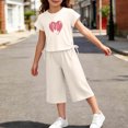 thumbnail image 6 of HOMBOM Girls Summer Outfits Heart Print Crew Neck Short Sleeve Top with Side Drawstring & Elastic Waist Capri Pants 2 Piece Casual Set Age 2-10Y,White,3-4 Years, 6 of 6