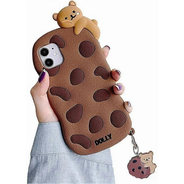 Phone Case for iPhone XR, Super Cute 3D Brown Cookie with Bear Lying on Top Soft TPU Silicone Gel Rubber Cover Case, Kawaii Cartoon Case Full Body Str