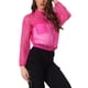 thumbnail image 4 of Chaqueta bomber transparente inspirada en Chic para mujer, con cierre, de manga larga y color rosa intenso, 4 of 6