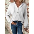 thumbnail image 5 of Eytino Womens Hoodies Hooded Women’s Sweatshirt Casual Long Sleeve V Neck Lightweight Knit Loose Drawstring Workout Fall Tops White S-2XL, 5 of 9