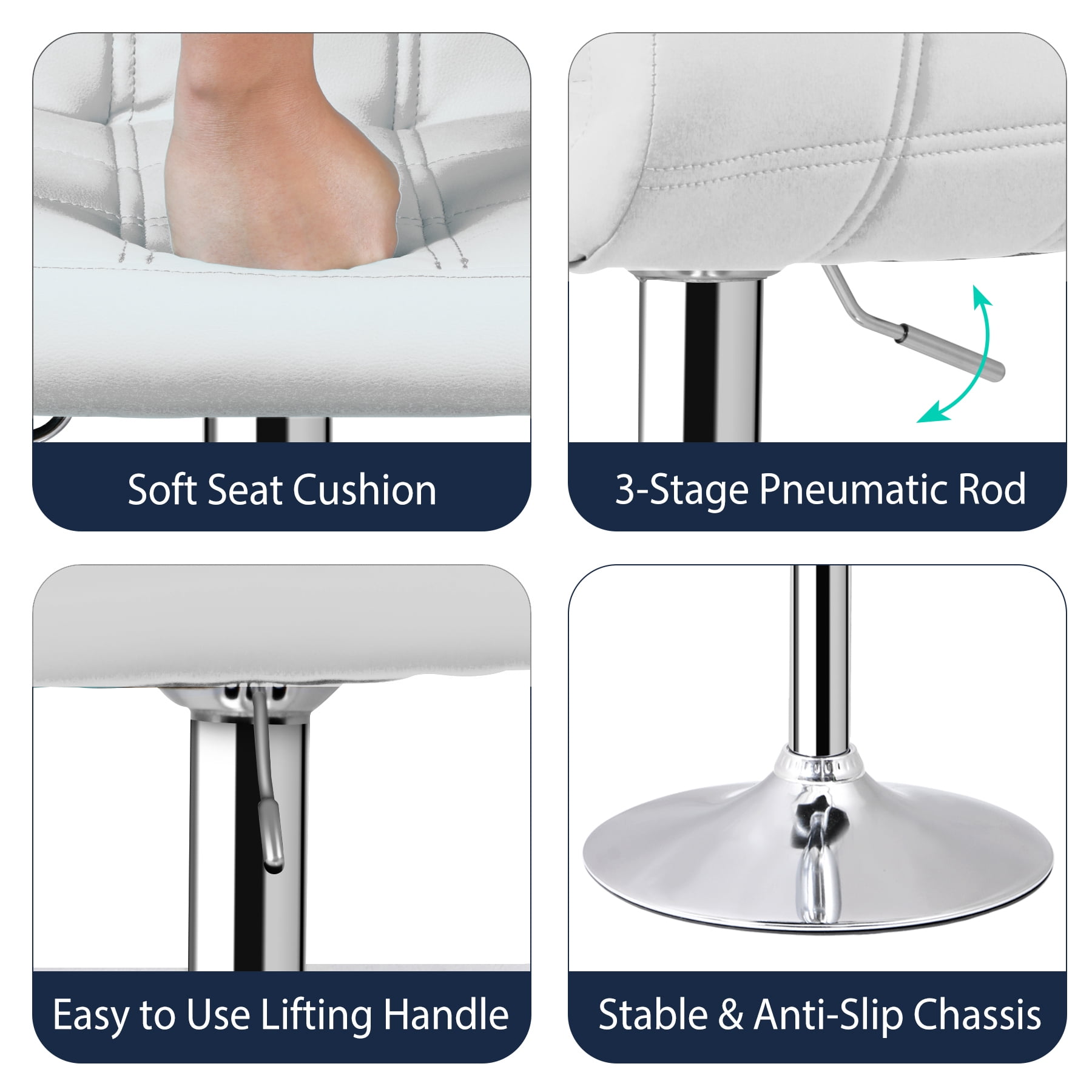 ZenSports Set of 4 Adjustable Stool W/Back - PU Leather Swivel Barstools Bar Kitchen Counter Stool White