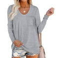 thumbnail image 2 of Annhoo Going out Tops for Women Round Neck Casual Long Sleeve Dressy Shirts Baggy Solid Color Tunics with Pocket, 2 of 9