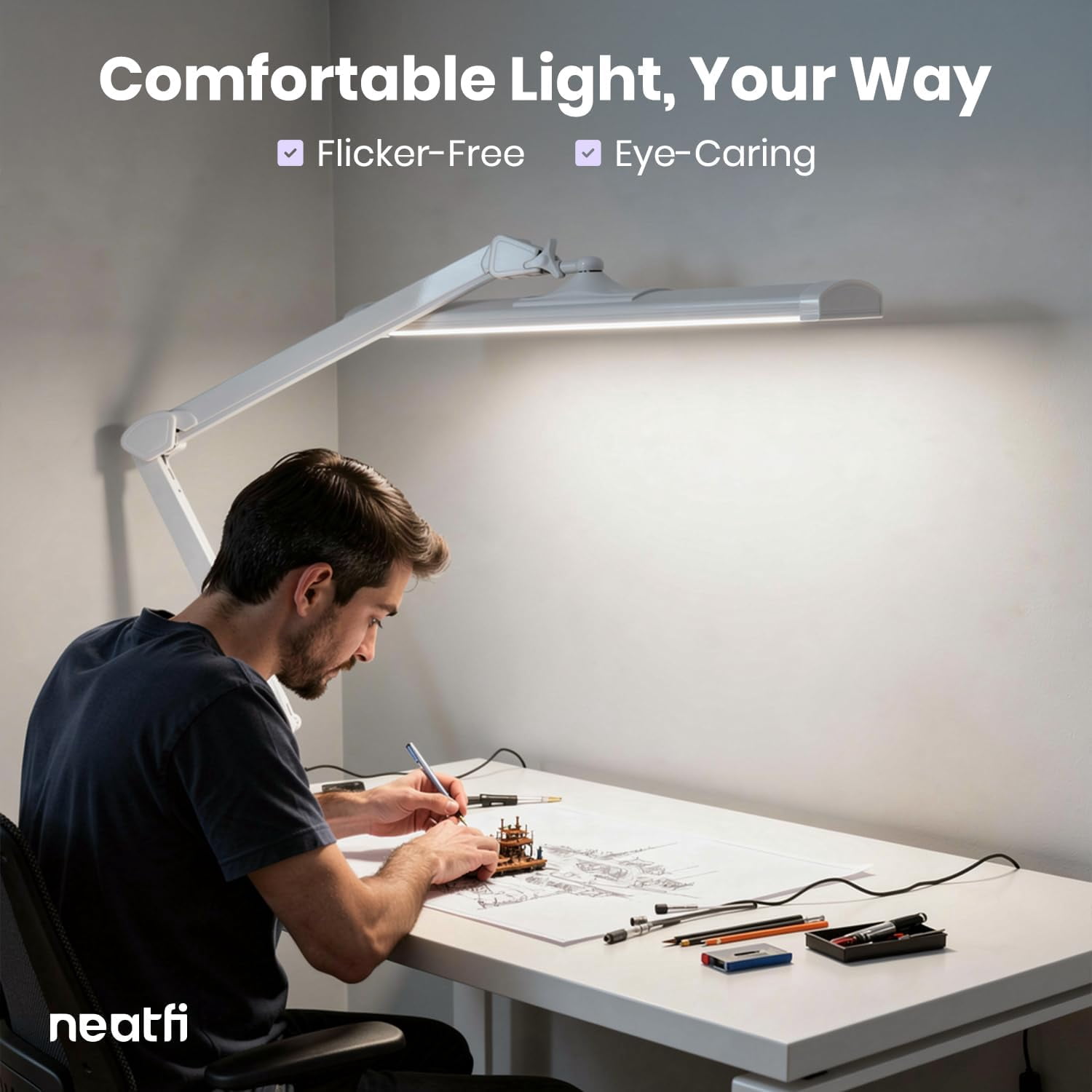 Neatfi Ultra Bright LED Task Lamp with Clamp, 3500 Lumens, 26-Inch Wide Head, 3 Light Modes, Adjustable Work Light for Workbench, Workshop and Reading, White