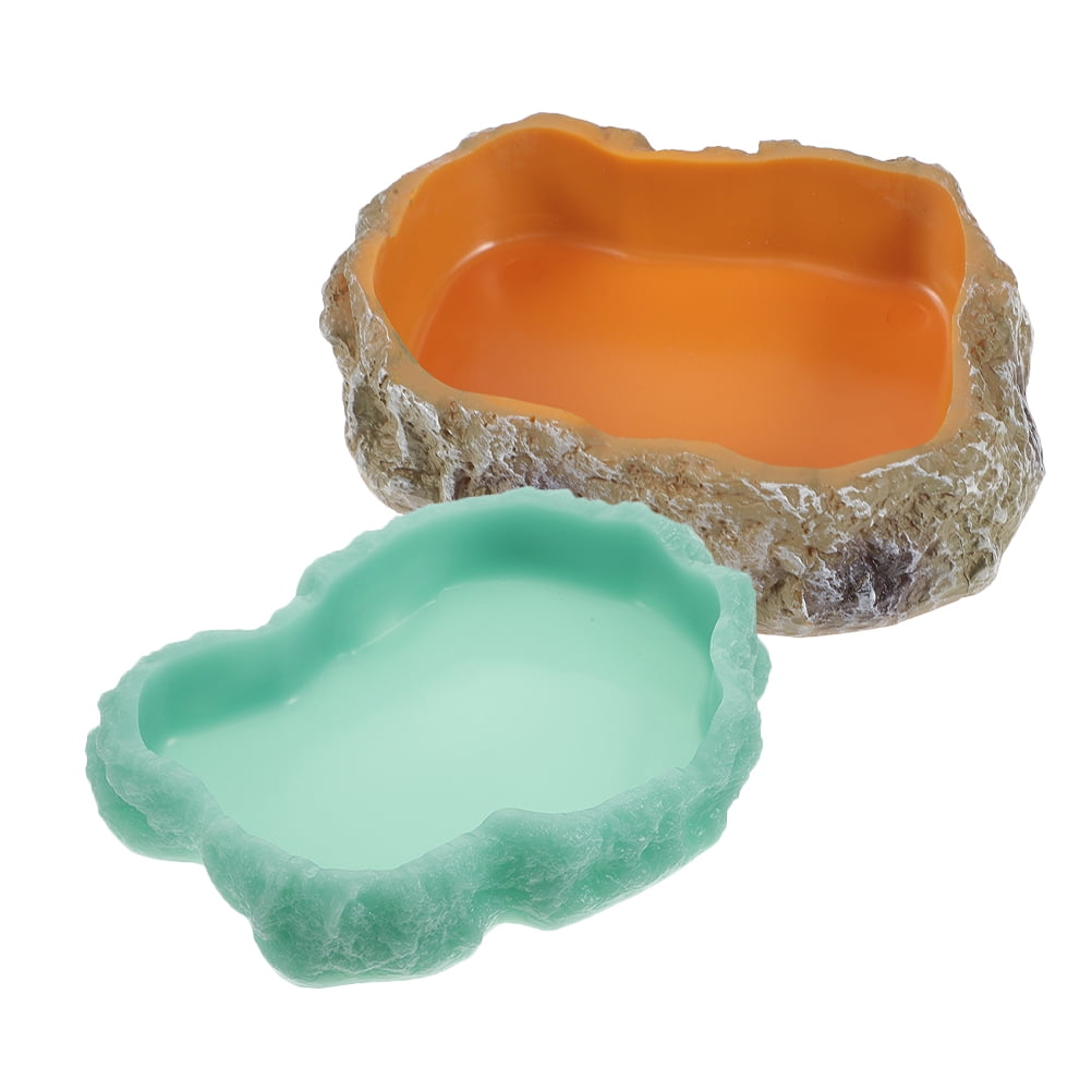 BESTYASH Set of 2 Resin Reptile Water Bowls and Feeding Dishes, Food Holder for Terrarium Pets