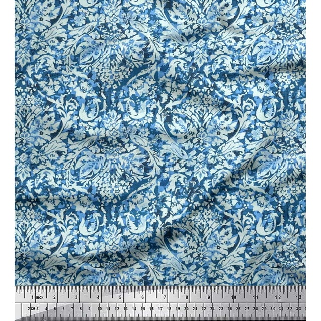Soimoi Polyester Crepe Fabric Leaves & Floral Batik Print Sewing Fabric Yard 42 Inch Wide