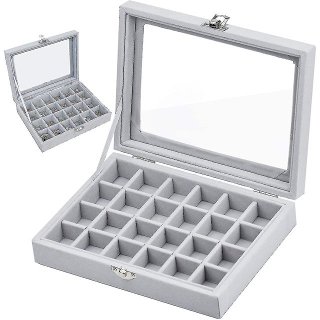 Joyero con 24 compartimentos, cofre para joyas, expositor con cristal transparente