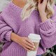 thumbnail image 5 of Puntoco suéter de invierno para mujer nuevo suéter de punto suelto europeo americano con cuello en V abrigo superior para mujer liquidación de Navidad Puntoco Puntoco-1712, 5 of 6