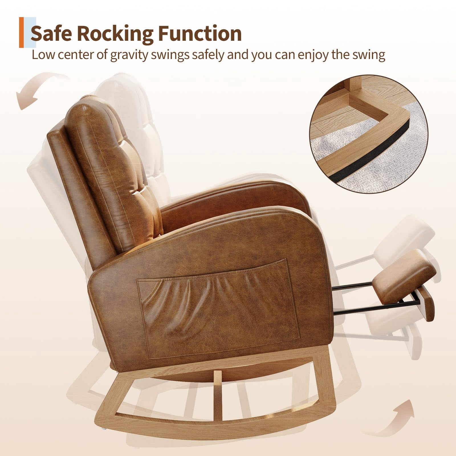 Modern Linen Upholstered Rocking Chair - Glider Chair with Side Pocket for Living Room Bedroom Nursery
