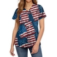 thumbnail image 2 of 250th Anniversary USA Scrub Tops Women Loose Short Sleeve USA Flag Print Scrubs V Neck 4th of July Celebration Party Scrub Shirts Nursing Uniform Medical Nurse Workwear with Pockets Dark Blue 2XL, 2 of 4