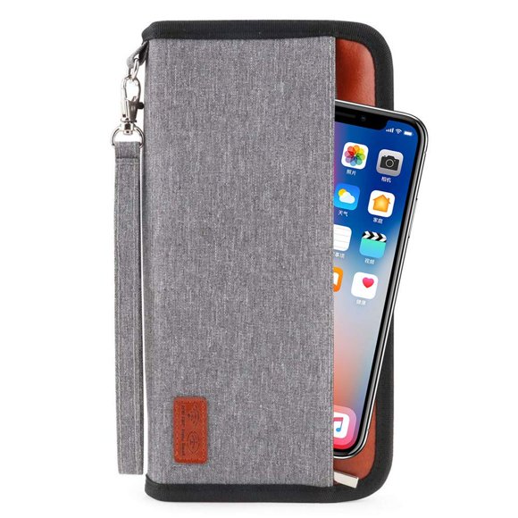 Passport Bag Travel Document Case Travel Portfolio Travel Wallet ID Card Pocket Document Organizer + 2 Passport Cover + 5 RFID Blocker Credit Card Case for Women and Men (25x13cm)