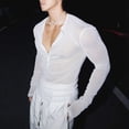 thumbnail image 5 of Daiosportswear Men's Deep V Neck Sheer T-Shirt Slim Fit See Through Muscle Tee Shirts Long Sleeve Stretch Clubwear Tops White XL, 5 of 7