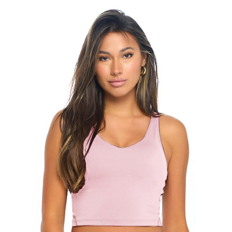 Natural Uniforms Women’s Longline Wirefree Padded Medium Support Sports Bra  (Medium, Pink)