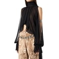 thumbnail image 2 of Women'S Chiffon Blouse Asymmetrical Tops Split Sleeve Sheer Flowy Mock Neck Halter Top, 2 of 7