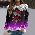 thumbnail image 2 of Ediodpoh Sweatshirt for Womens Merry Christmas Print O-Neck Round Neck Fit Pullover Tops Long Sleeve Loose Blouse Glass Snowflake Purple_001 S, 2 of 5
