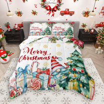 Manfei Cartoon Xmas Gnome Queen Comforter Set 3 Pieces for Boys Girls, Merry Christmas Bedding Sets, Festival Gifts Bedding Comforter Set, Ultra Soft Home Decor