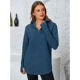 thumbnail image 3 of PRETTYGARDEN Womens Long Sleeve Quarter Zip Pullover Sweater Casual Loose V Neck Collared Ribbed Knit Jumper Tops Thumb Hole, 3 of 9