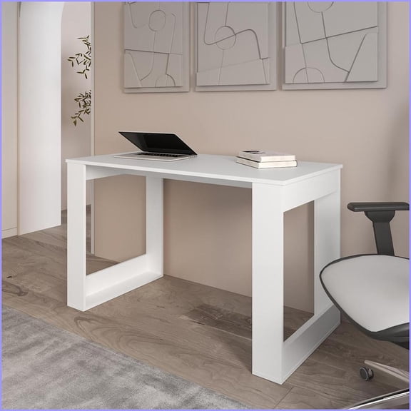 Desks, Albion 47.2”W Home Office Computer Desk | White | Engineered Wood