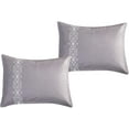 thumbnail image 4 of Sapphire Home Luxury 7 Piece Full/Queen Comforter Set with Shams Cushions, Modern Bright Elegant Artistic Damask Shapes in Bright Gray and White Embro Print, Bed Cover Bed in a Bag22130V, Queen, 4 of 4