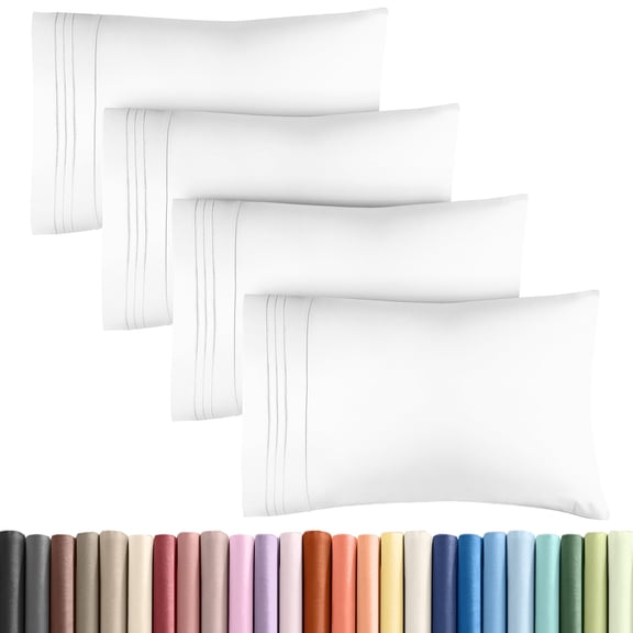 CGK UNLIMITED QUEEN PILLOW CASES, SET OF 4 HOTEL QUALITY COVERS - WHITE