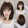 thumbnail image 2 of Peluca sintética recta para mujer, pelo Bob corto con flequillo, negro, marrón, Natural, Cosplay diario, peinado Bobo, resistente al calor, 2 of 4