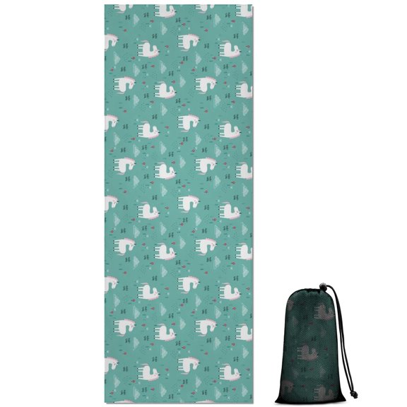 Green Cartoon Unicorn Pattern Hot Yoga Mat Towel Non Slip for Hot Yoga - Quick-Drying Yoga Mat Cover with 4 Corner Pockets with Travel Bag - Hot Yoga Towel Non Slip 70"x26"