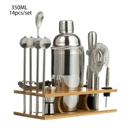 

Bartender Stainless Steel Cocktail Shaker Set Barware Tools Wooden Rack Martini Jigger Bar Kit Mixing Drink Accessories